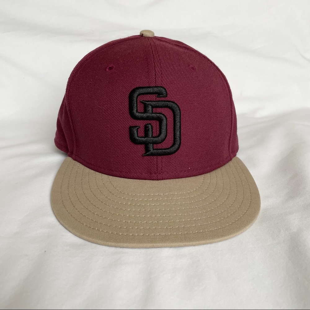 San Diego Maroon Tan 59Fifty New Era Wool Fitted Baseball Cap Hat 7 3/8